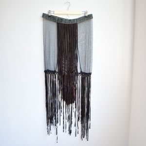 Fendi Jean Mesh/Sheer Fringe Beaded Skirt